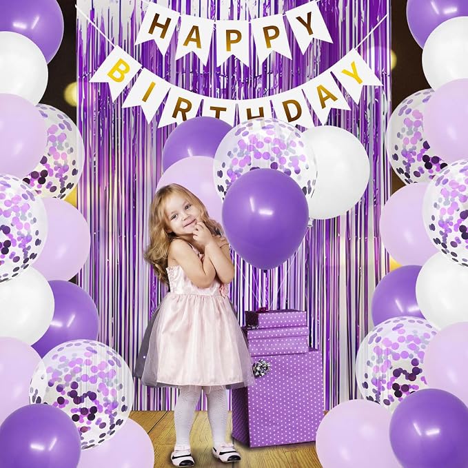 ZHENGYE Purple Birthday Party Decorations Kit Happy Birthday Banner Fringe - Image 5