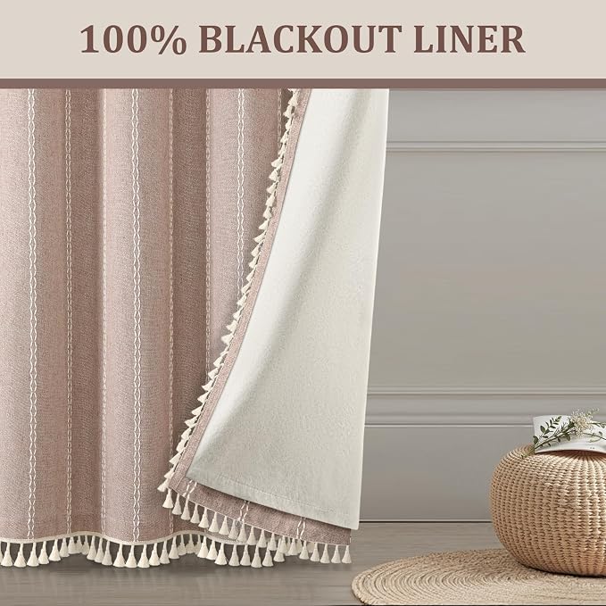 Blush Beige Boho Blackout Curtains 84 Inch 2 Panels - Image 7