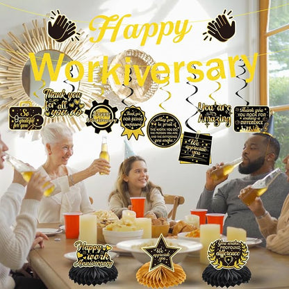 Work Anniversary Party Decorations Banners Swirls Honeycomb | Happy - Image 6