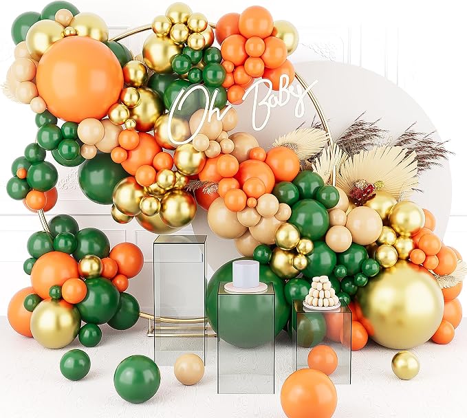 Orange Green Balloons Arch Garland Kit-123Pcs Metallic Gold Balloon Nude Balloon by deiiom