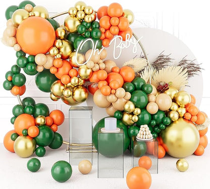 Orange Green Balloons Arch Garland Kit-123Pcs Metallic Gold Balloon Nude Balloon by deiiom