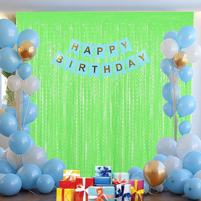 4 Pack Wavy Green Tinsel Backdrop Curtain - Image 7