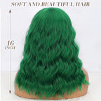 Nnzes Short Wavy Bob Wig with Bangs for Women Shoulder Length Curly Green Synthetic Heat-Resistant Fiber Hair for Daily & Party Use