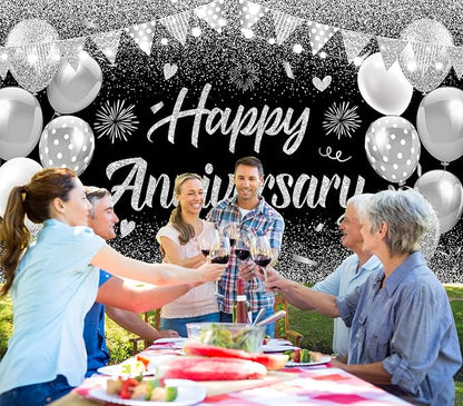 Black Silver Happy Wedding Anniversary Banner - Image 7
