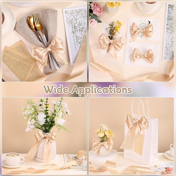 woric Champagne Gold Ribbon 1 1/2 Inch 60 Yards | Wide Gift Satin Ribbons Gold - Image 5
