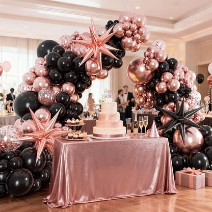 128pcs Rose Gold Balloon Arch Kit Metallic Rose Gold and Black Balloons | - Image 6