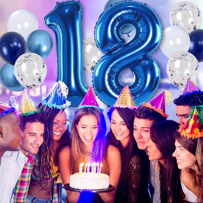 Navy Blue 18 Balloons, 40 Inch Dark Blue Foil Number 18 Balloon Set, XXL Self - Image 4