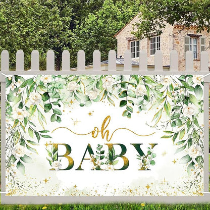 Greenery Boy Baby Shower Decorations Banner Floral Green Sage Oh Baby Backdrop - Image 7