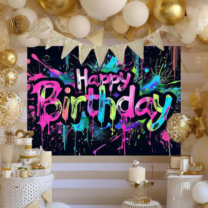 HOMETITUTE Neon Happy Birthday Banner 84x60 Inch Neon Supplies | Happy Birthday - Image 3
