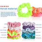 Whaline Neon Scrunchies Summer Velvet Hair Bobble Elastics Hair Bands Soft Hair Ties for Girls, Women (Neon color)