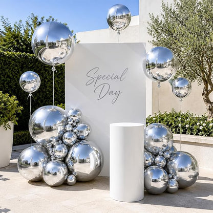 15 Pcs Silver Round Foil Balloons, 22/15/10 Inch 4D Ball Balloons Silver Ball - Image 6