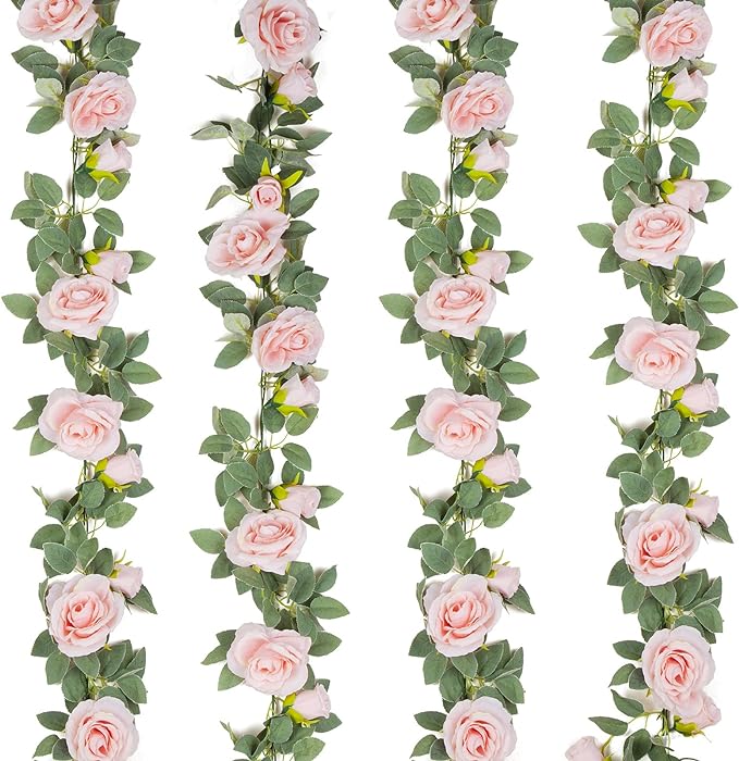 TELDRASSIL 4Pcs Artificial Rose Vine Fake Flower Garland Fake Silk Rose Hanging by Teldrassil