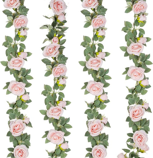 TELDRASSIL 4Pcs Artificial Rose Vine Fake Flower Garland Fake Silk Rose Hanging by Teldrassil