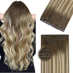 DOORES Invisi Edge Clip in Hair Extensions 14 inch 120g 7pcs, Virgin Real Human Hair PU Clip in Extension Invisible Seamless Thickening Hairstyle, 3/8/613 Walnut Brown to Ash Brown and Bleach Blonde