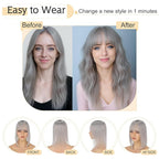 SEGO Grey Hair Toppers for Women Real Human Hair With Bangs, 7 * 13 CM Silk Base Clip In Topper Wiglet, Top Pieces Add Volume -6 Inch G1 Silver Grey
