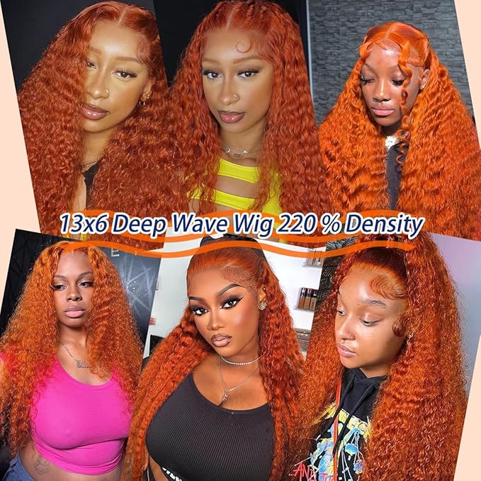 Ginger Orange Lace Front Wigs Human Hair Pre Plucked Deep Curly 13x6 HD Lace Frontal Wigs Glueless Colored Wig 210% Density 30Inch