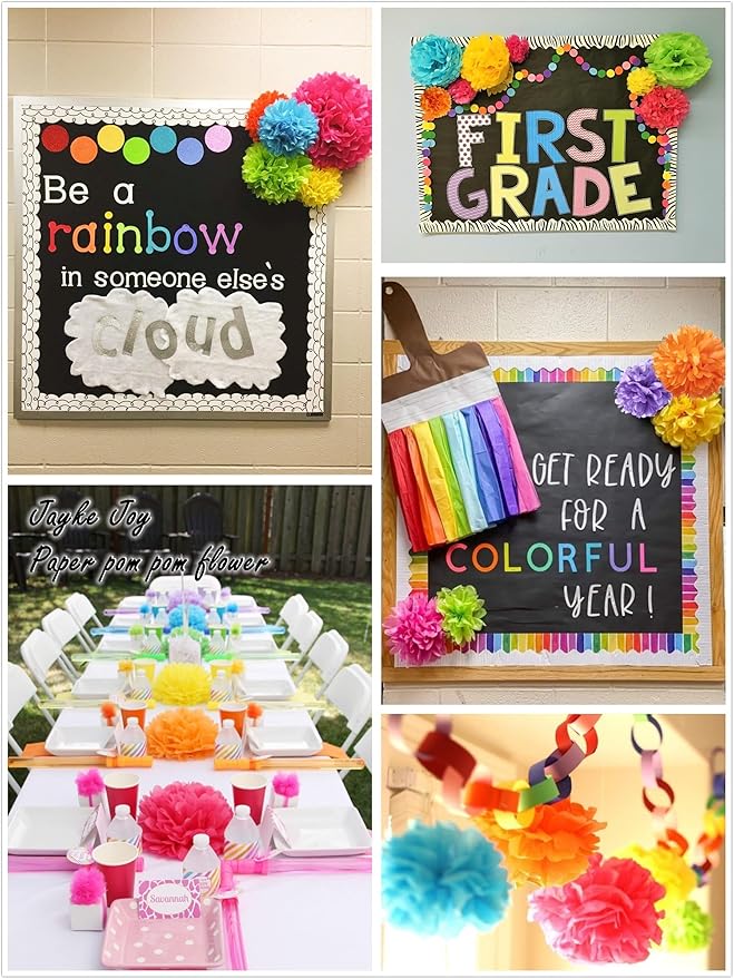 12pcs Colorful Paper Pom Poms Set - Image 5