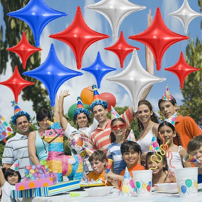 Red Blue Silver Star Balloons, 26Inch and 10Inch Red Blue Quadrangle Helium - Image 6