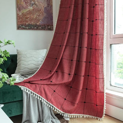 Sutuo Home Boho Curtains for Kitchen Nursery 63 Inch Length, Grid Linen Light by SutuoHome