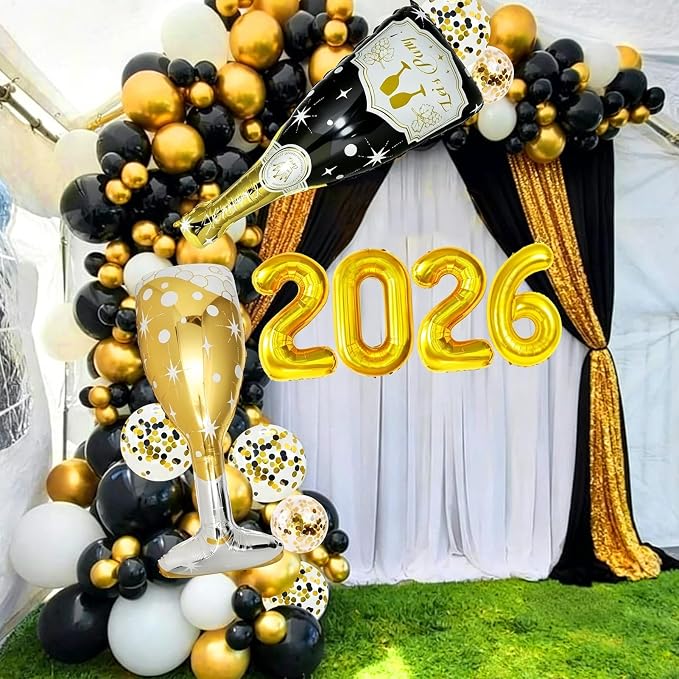 4 Pcs Champagne Balloons, Huge Black Gold Champagne Bottle Goblet Aluminum Foil - Image 4