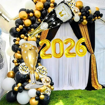 4 Pcs Champagne Balloons, Huge Black Gold Champagne Bottle Goblet Aluminum Foil - Image 4