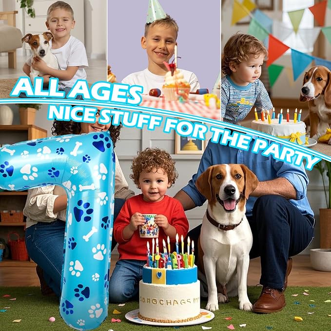40 Inch Blue Dog Paw Birthday Balloons, Number 7 Balloons - Image 5