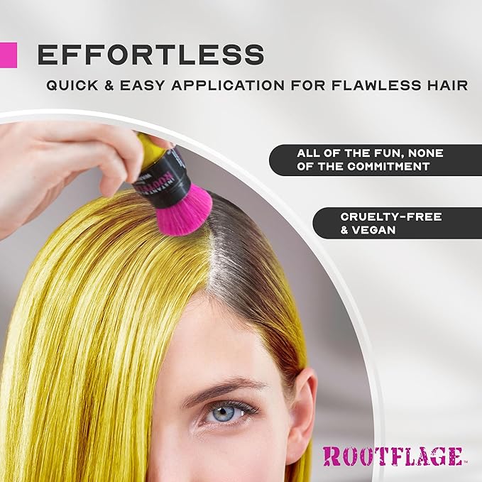 Temporary Hair Color, Fun Colored Hair Powder - Temporary Hair Dye, Root Concealer, Hair Texturizer, Kabuki Applicator with Detail Brush Included (Hello Yellow)