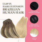 GOO GOO Clip in Hair Extensions Real Human Hair, Remy Human Hair Extensions Clip ins for Women, Natural Human Hair, 16inch 150g 9Pcs, 4/18 Balayage Chocolate Brown Highlighted Dirty Blonde
