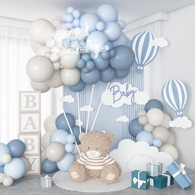 Dusty Blue Balloons Garland Arch Kit, Haze Blue Sand White Balloon Arch Kit - Image 4