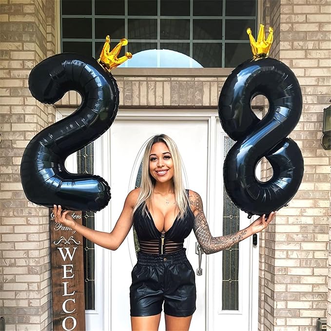 40 Inch Black Number Balloons, Big Crown Foil Number 8 Balloons - Image 5