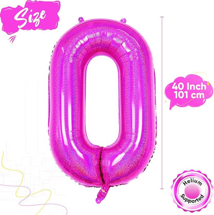 Hot Pink 0 Balloon, 40 Inch Large Laser Hot Pink Foil Helium Number Balloons 0-9 - Image 2