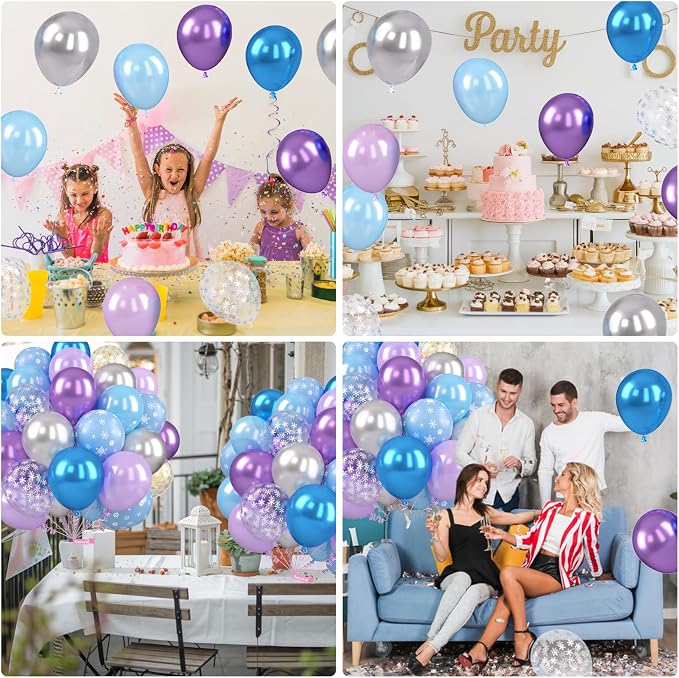 Frozen Balloons, 12 Inch Blue and Purple Balloons, Metallic Silver Blue Frozen - Image 8