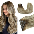 PINKPEARL Clip in Human Hair Extensions #3/8/22 Balayage Walnut Brown to Ash Brown and Golden Blonde Clip in Hair Extensions Real Human Hair 7pcs 120g 22inch Human Hair Extensios Clip ins(#3/8/22-22)