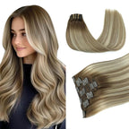 PINKPEARL Clip in Human Hair Extensions #3/8/22 Balayage Walnut Brown to Ash Brown and Golden Blonde Clip in Hair Extensions Real Human Hair 7pcs 120g 22inch Human Hair Extensios Clip ins(#3/8/22-22)