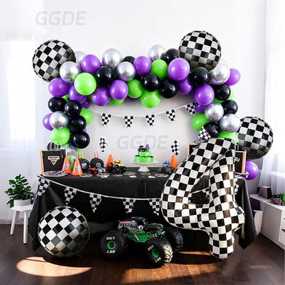 Monster Truck Birthday Party Theme 40 Inch Checkered Number Balloon 4 | - Image 3