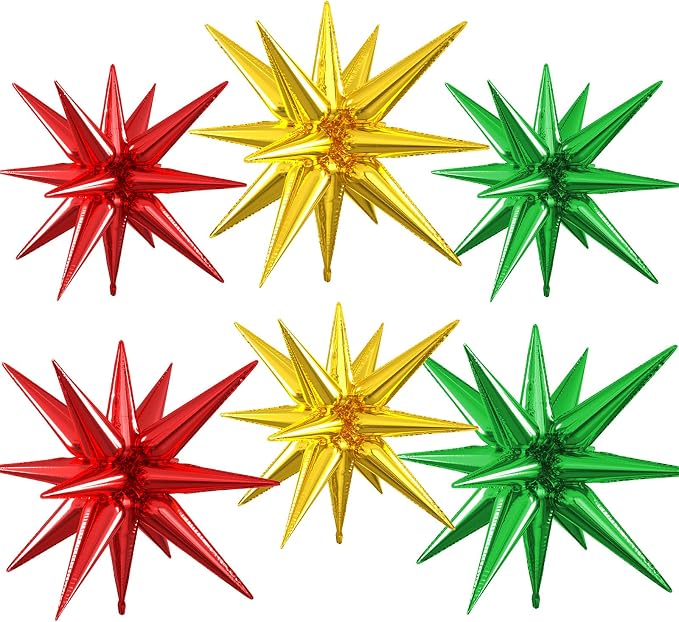 Red Green Gold Star Balloons, 22/27 Inch Red and Green Gold Star Shaped Balloons by Paready
