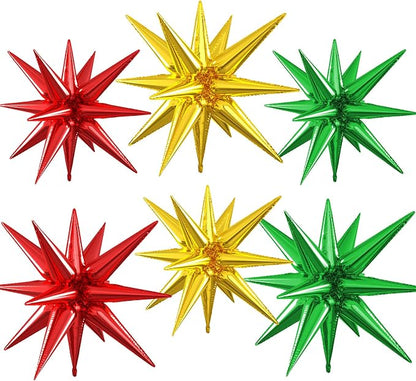 Red Green Gold Star Balloons, 22/27 Inch Red and Green Gold Star Shaped Balloons by Paready