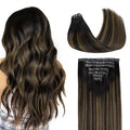 GOO GOO Clip in Hair Extensions Real Human Hair, Remy Human Hair Extensions Clip ins for Women, Natural Human Hair, 22 Inch 140g 7Pcs, 1B/6/1B Balayage Natural Black to Chestnut Brown