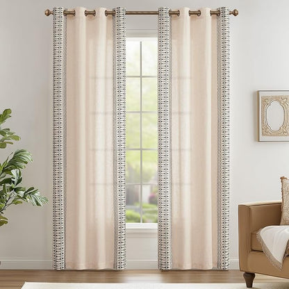 jinchan Boho Curtains Embroidered Linen Blend Window Curtains - Image 2