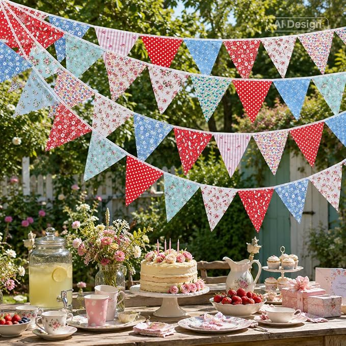 G2PLUS 39Ft Triangle Bunting Banner, Reusable Red White Blue Fabric Triangle - Image 5