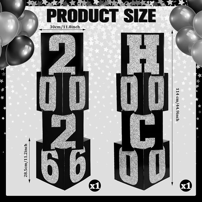 Queekay 8 Pcs HOCO 2026 Column Decorations Homecoming 2026 Silver Black - Image 3