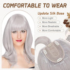 Rich Choices Real Human Hair Toppers for Women With Bang 100% Remy Human Hair Topper for Thinning Hair Clip in Silk Base Hair Topper 10 Inch GREY