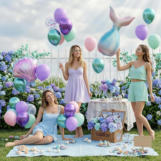 Mermaid Balloons, 12 Inch Pastel Pink Metallic Purple Teal Balloons - Image 5