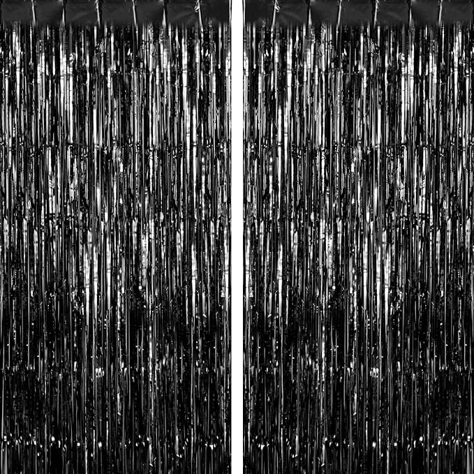 2 Pack Fringe Curtains Foil Shiny Fringe Backdrop Tinsel Door Streamers Foil by TOTAFAM