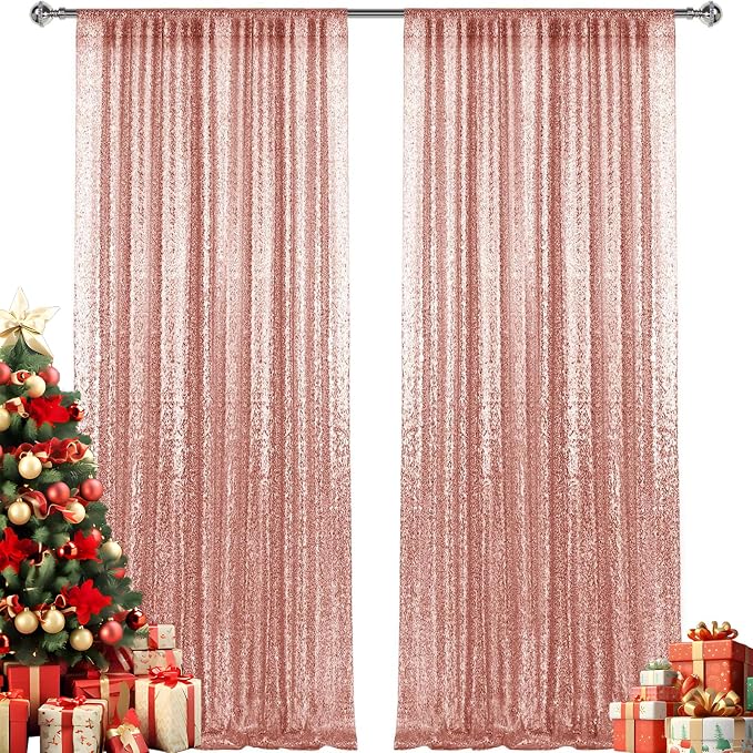 2×8FT-2PCS Rose Gold Sequin Backdrop Curtains Panels, Photography Backdrop - Image 8