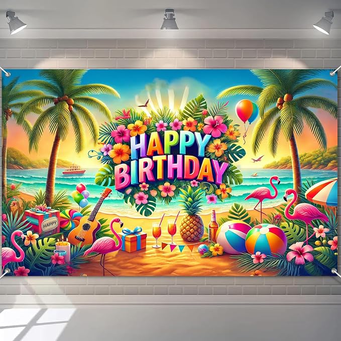BlissYard Tropical Flamingo Polyester Birthday Banner 71x43 Inch Decor | by BlissYard