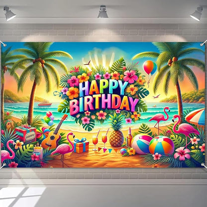 BlissYard Tropical Flamingo Polyester Birthday Banner 71x43 Inch Decor | by BlissYard
