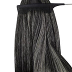 YoungSee Nano Beads Hair Extensions Ombre Nano Ring Extensions Human Hair Black Balayage Nano-Link Hair Extension Ombre Black to Silver Nano-Extension Human Hair for Women 50g 50s 14 Inch
