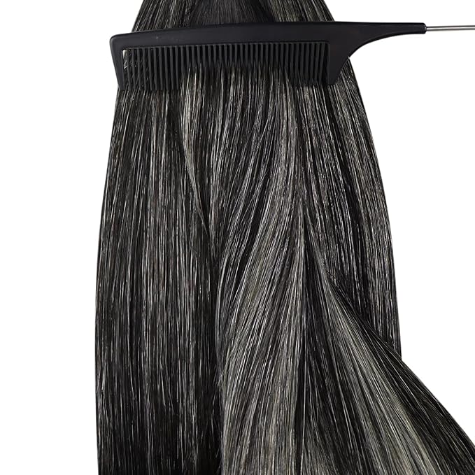 YoungSee Nano Ring Hair Extensions Black Ombre Nano Hair Extensions Human Hair Ombre Black to Silver Nanobead Extension Silver Nano-Loop Remy Hair 1g/s 50g 24in for Everyday Wear