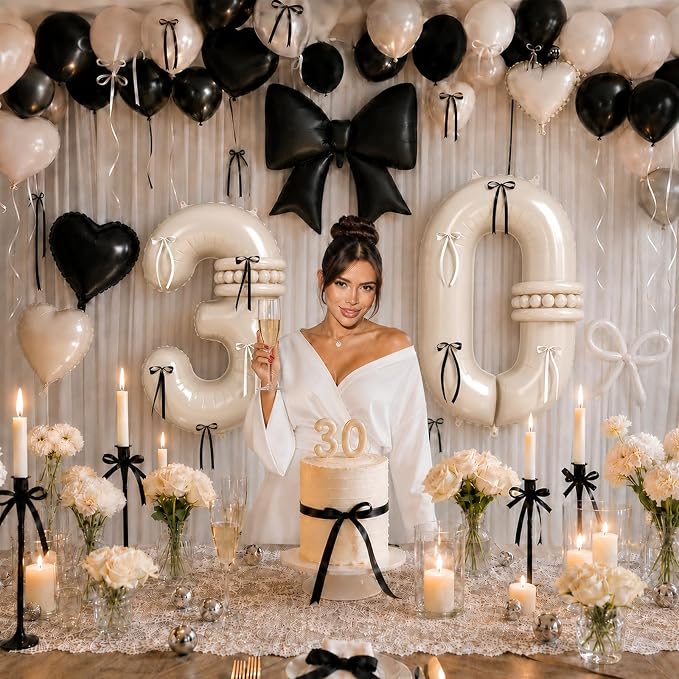 Beige Balloon Number 30 for 30th Birthday Decorations Women, Double Stuff Pearl - Image 2